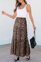 Brown Leopard Floral Reversible Ruffle Hem Maxi Skirt