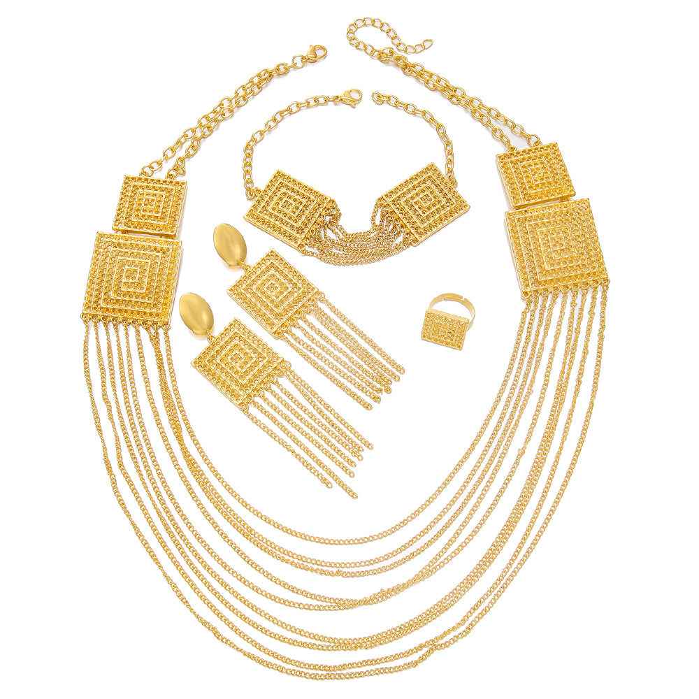 18K Gold-Plated Jewelry Set - 5-Piece Multi-Layer Tassel Set for Weddings