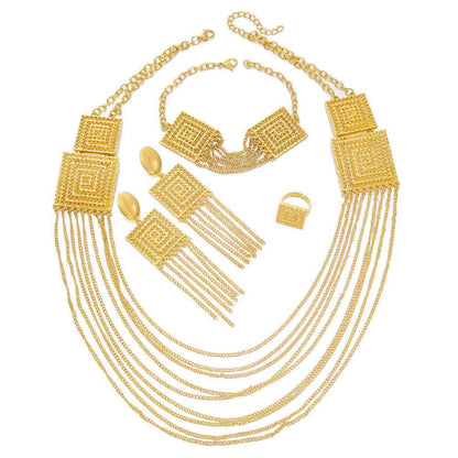 18K Gold-Plated Jewelry Set - 5-Piece Multi-Layer Tassel Set for Weddings