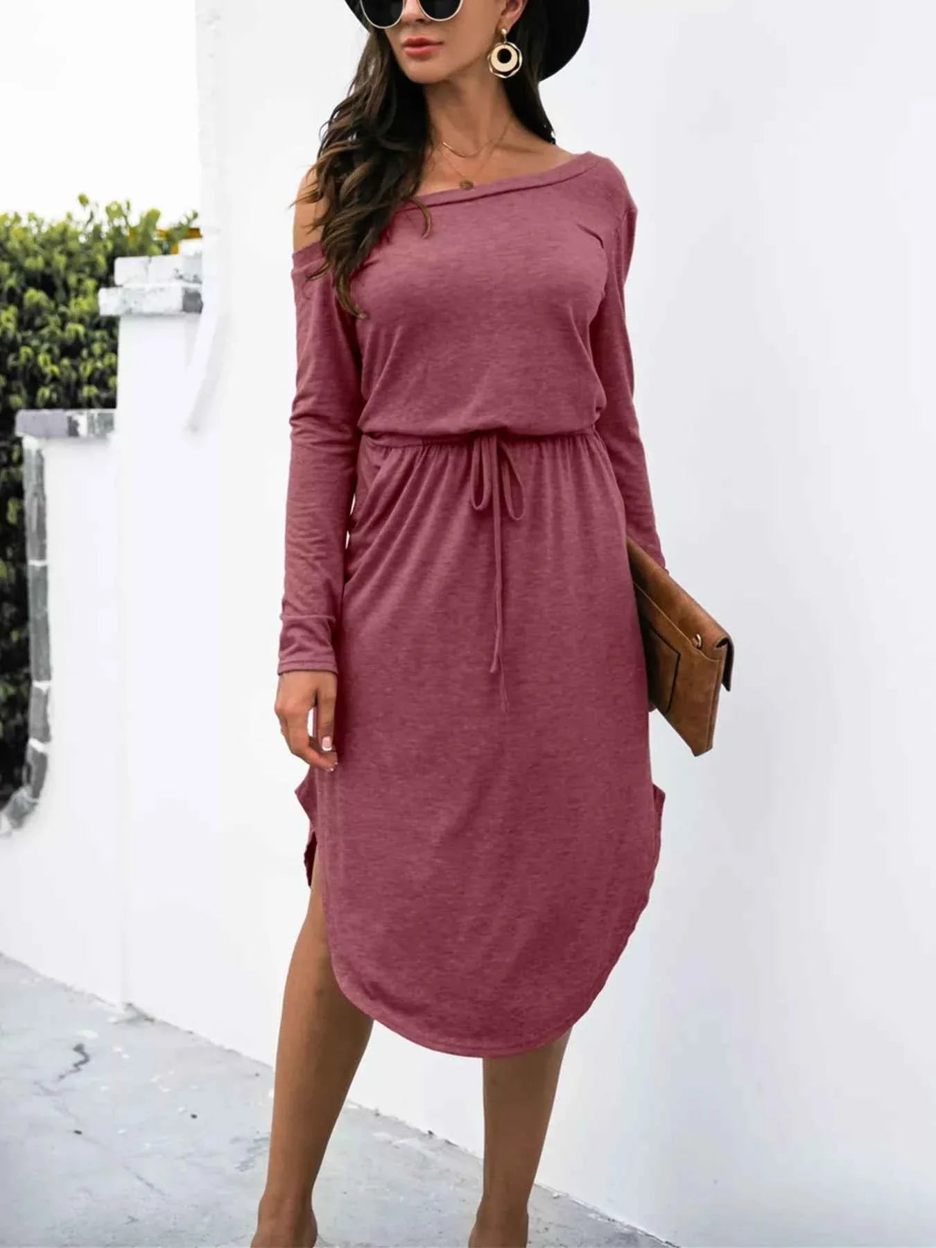 One-Shoulder Long Sleeve Midi Dress