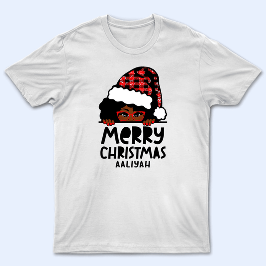 Afro Haired Girl with Glasses Merry Christmas - Personalized Design - Christmas Holiday Gift For African American, King, Queen, Girl, Men, Women