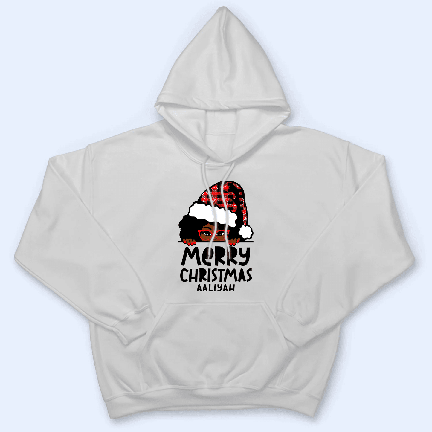 Afro Haired Girl with Glasses Merry Christmas - Personalized Design - Christmas Holiday Gift For African American, King, Queen, Girl, Men, Women