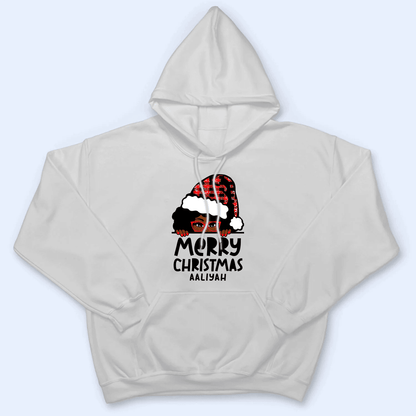 Afro Haired Girl with Glasses Merry Christmas - Personalized Design - Christmas Holiday Gift For African American, King, Queen, Girl, Men, Women