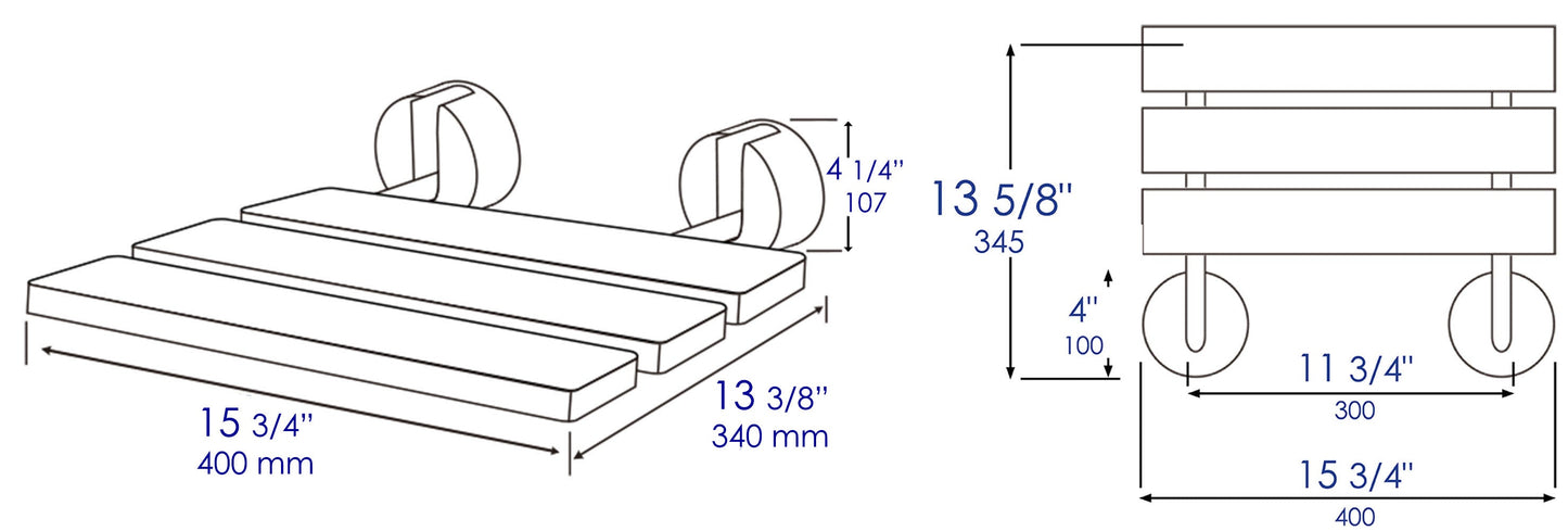ALFI brand ABS16R 16" Wide Foldable Teak Shower Seat with Round Hardware
