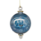 Etched Blown Glass Ball with Crystal Accents - Blue