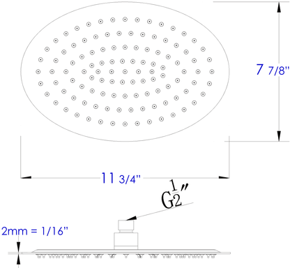 ALFI brand RAIN128 12" Oval Ultra Thin Rain Shower Head