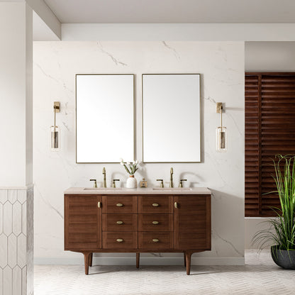 Amberly 60" Double Vanity Cabinet, Mid-Century Walnut