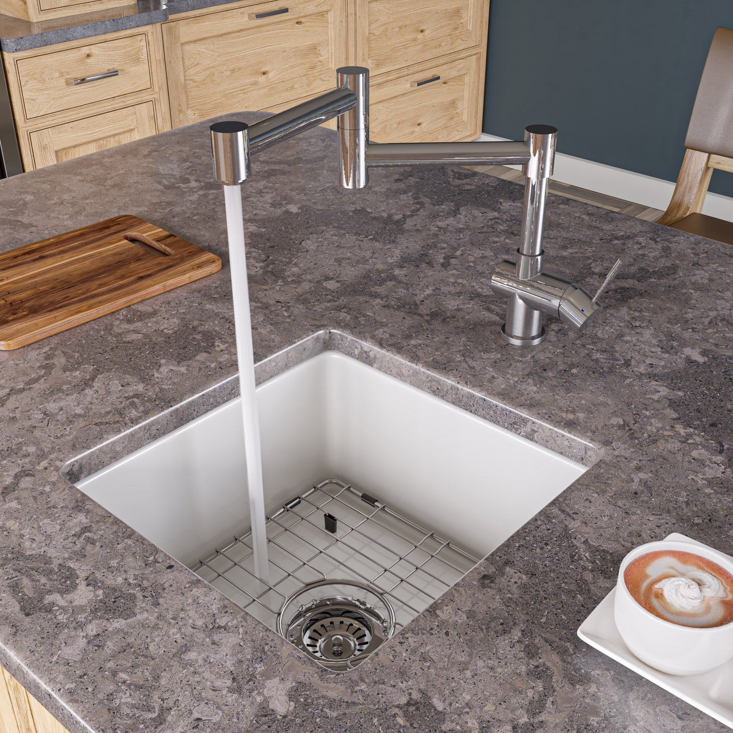 ALFI brand ABF1818S Square 18" x 18" Undermount / Drop In Fireclay Prep Sink