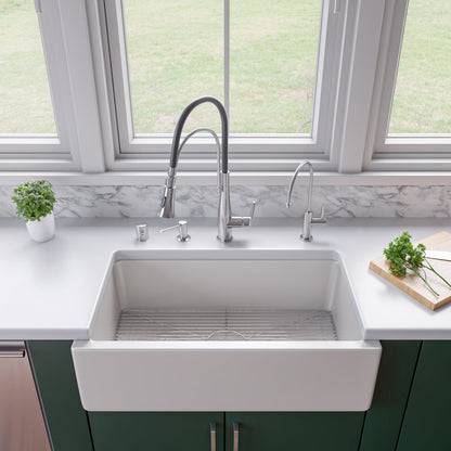 ALFI brand AB3318HS 33" x 18" Reversible Fluted / Smooth Fireclay Farm Sink
