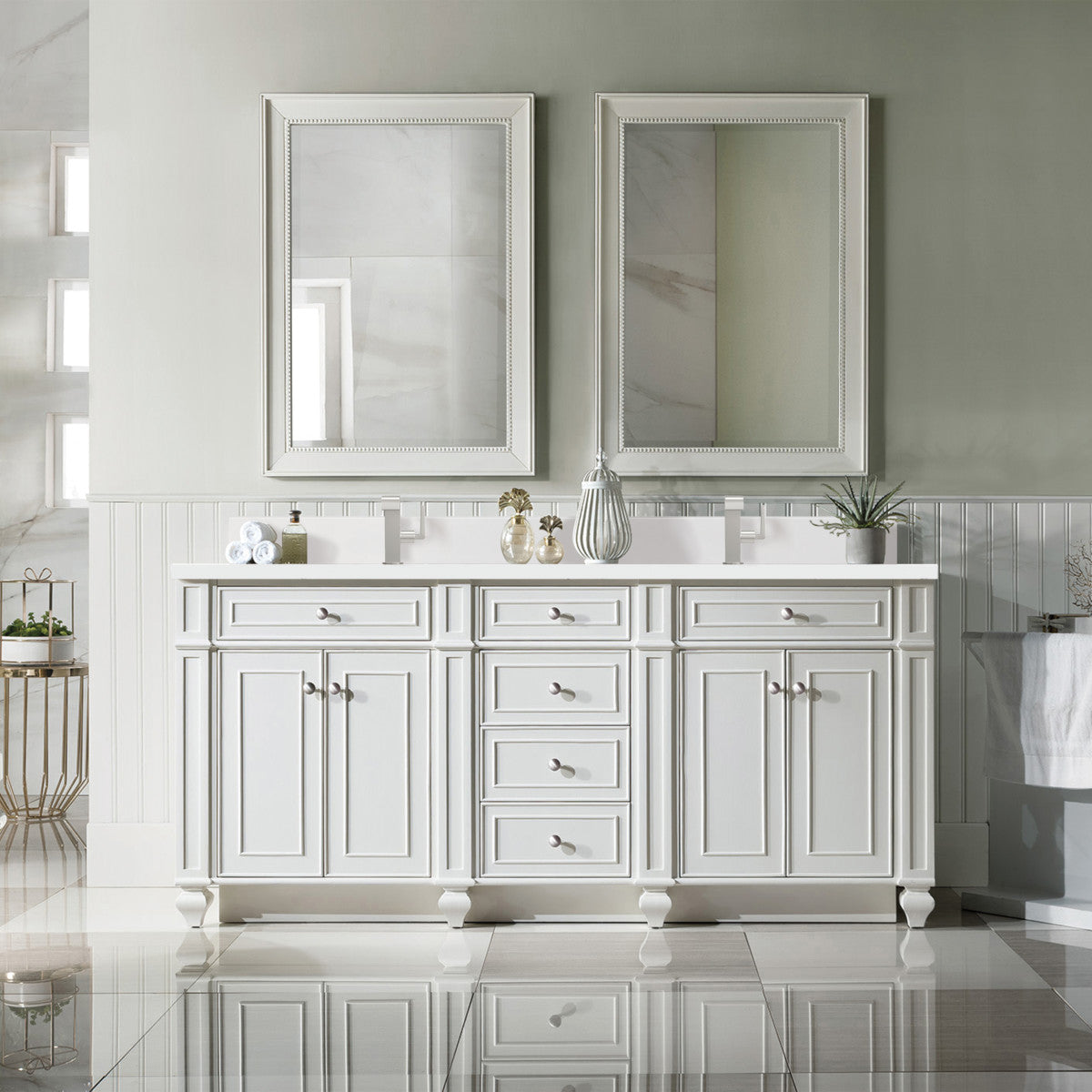 Bristol 72" Double Vanity Cabinet, Bright White