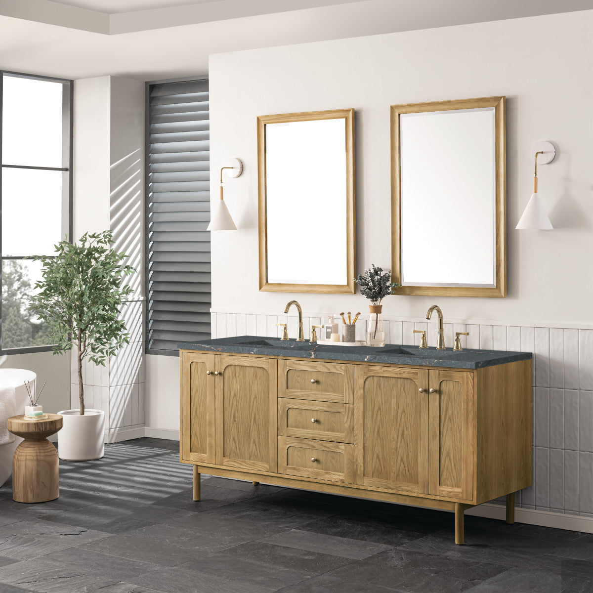 Laurent 72" Double Vanity Cabinet, Light Natural Oak