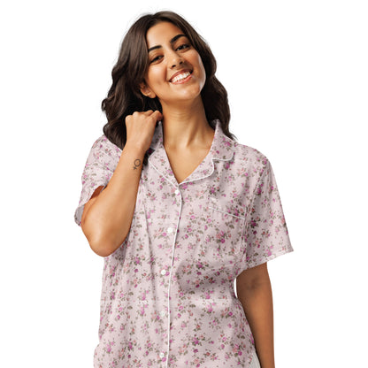 Customizable: Pink Floral Women’s Short Sleeve Pajama Top