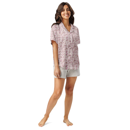 Customizable: Pink Floral Women’s Short Sleeve Pajama Top