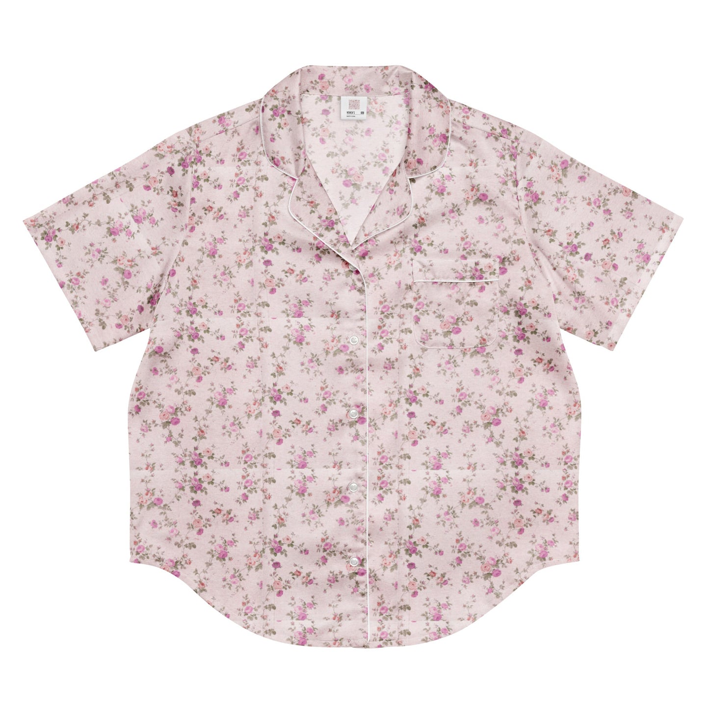 Customizable: Pink Floral Women’s Short Sleeve Pajama Top