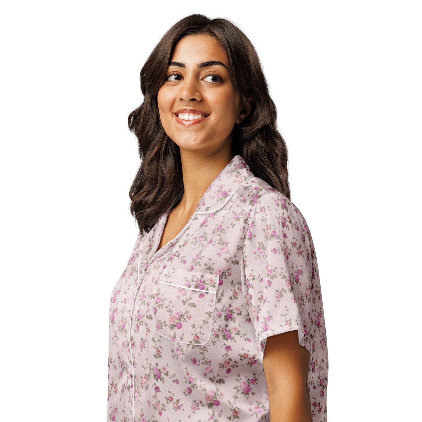 Customizable: Pink Floral Women’s Short Sleeve Pajama Top