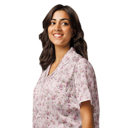 Customizable: Pink Floral Women’s Short Sleeve Pajama Top
