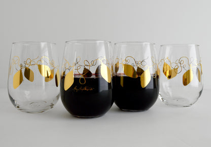 Metallic Gold Retro Christmas Lights Stemless Wine | Glassware | Kitchen + Metal