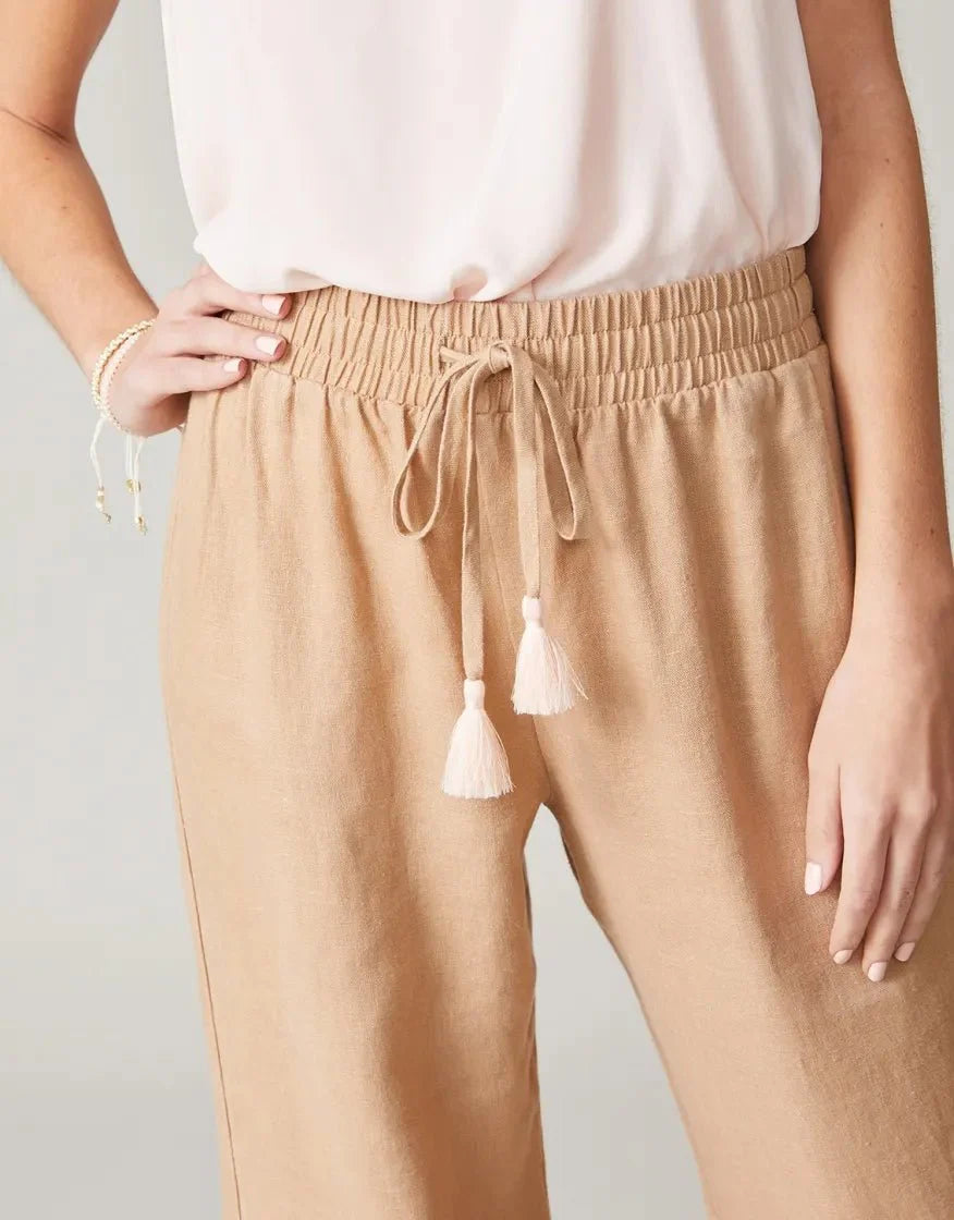 Amelia Embroidered Palazzo Pant - Tannin