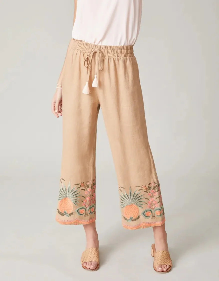 Amelia Embroidered Palazzo Pant - Tannin