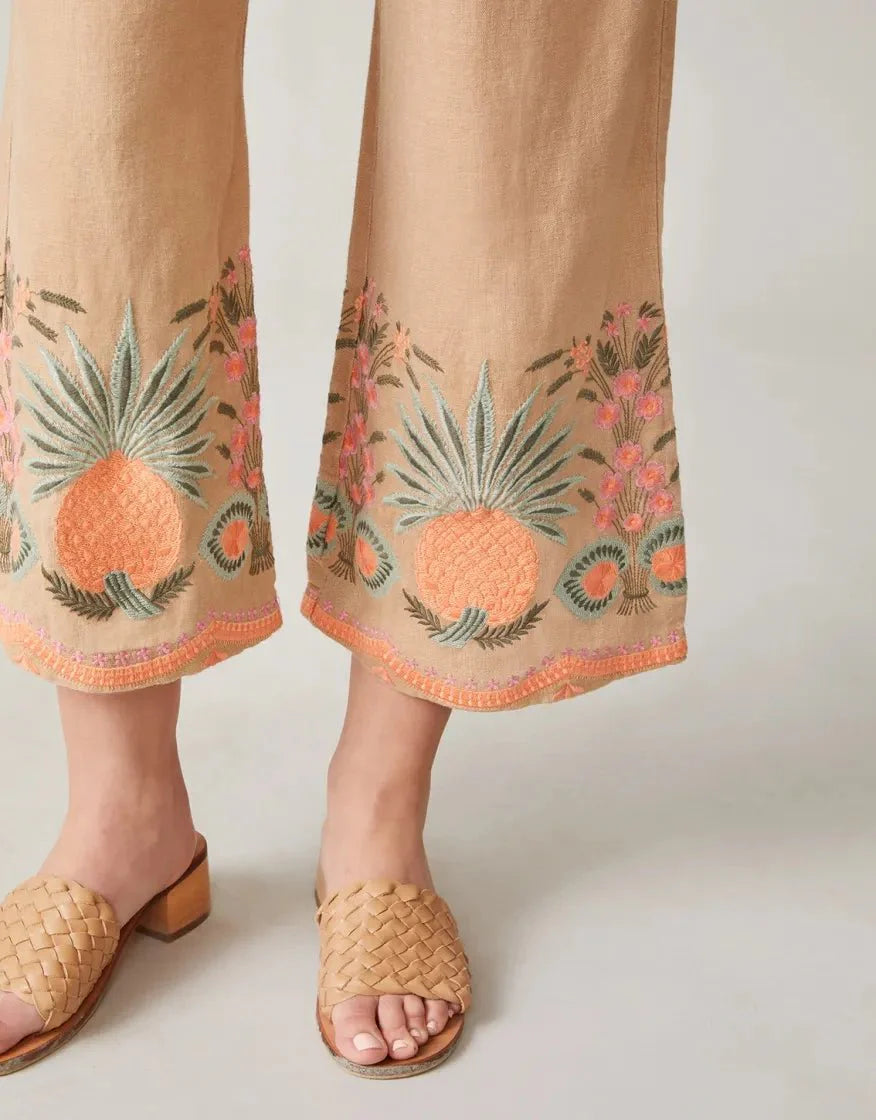Amelia Embroidered Palazzo Pant - Tannin