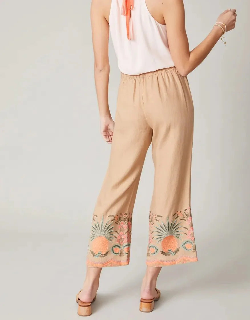 Amelia Embroidered Palazzo Pant - Tannin