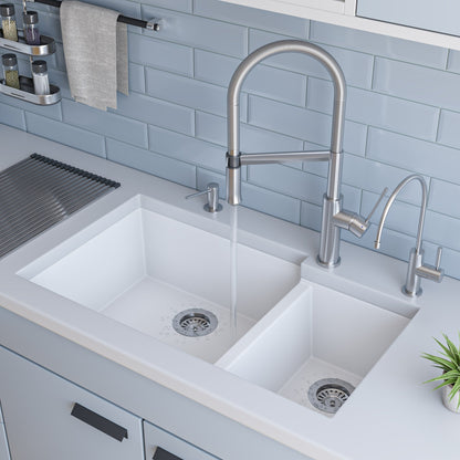 ALFI brand AB3319UM 34" Double Bowl Undermount Granite Composite Kitchen Sink