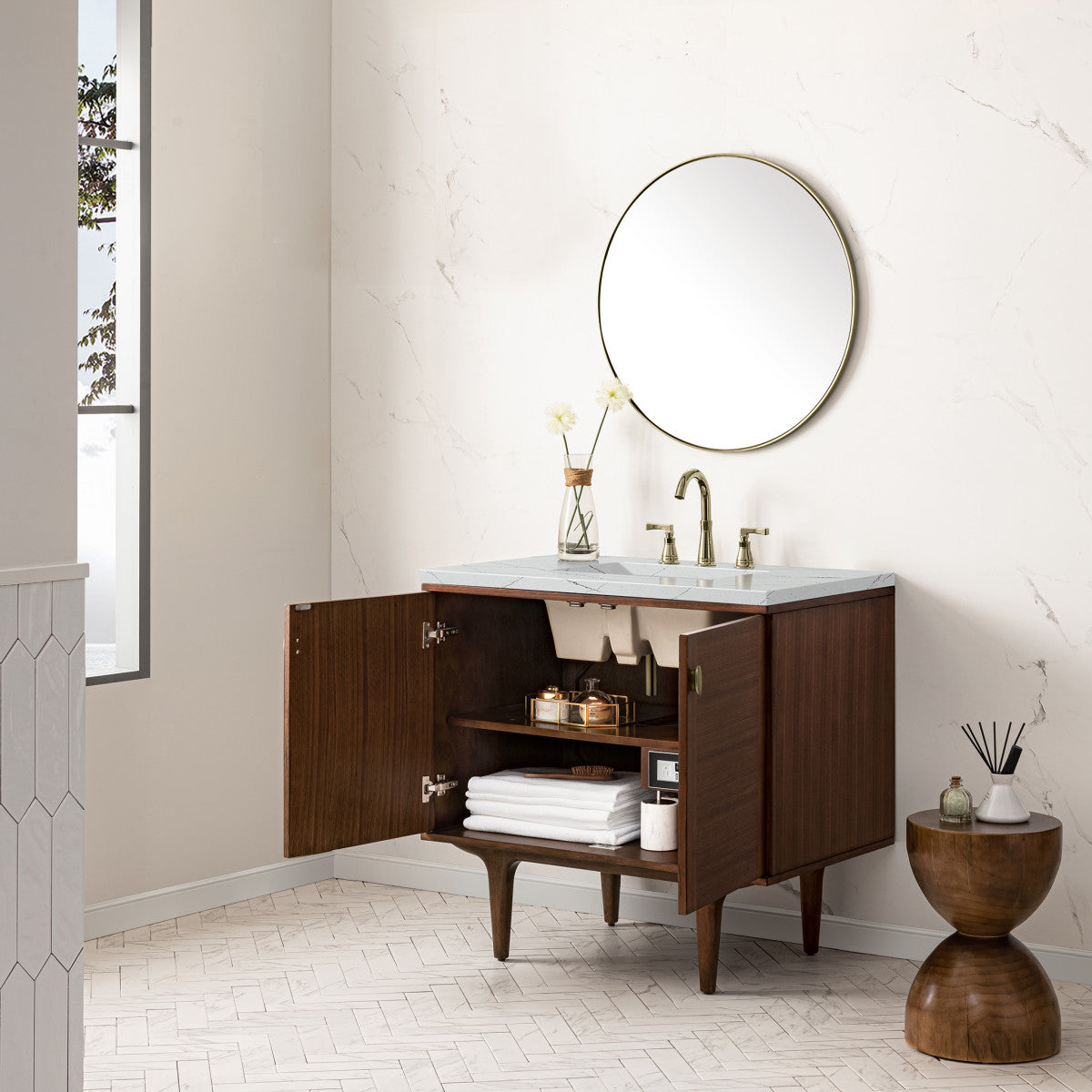 Amberly 36" Single Vanity Cabinet, Mid-Century Walnut