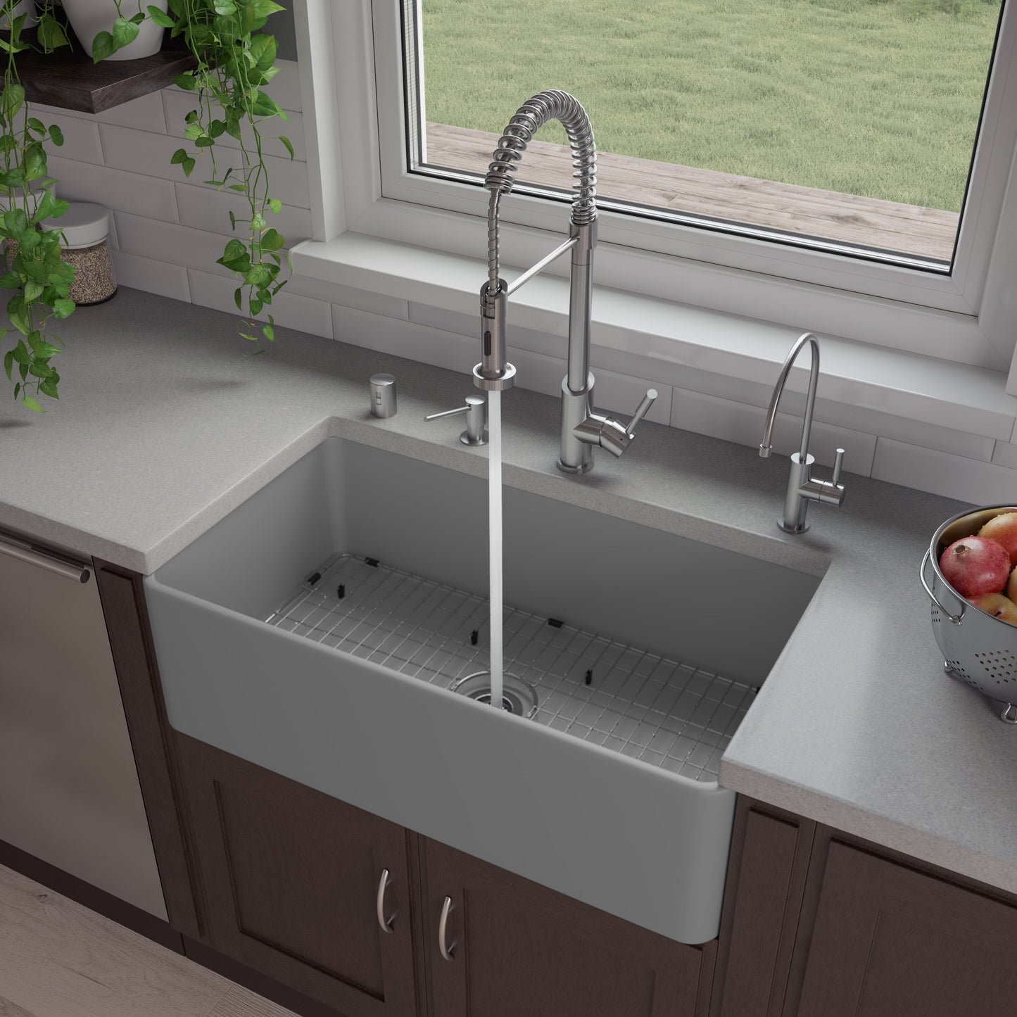 ALFI brand ABF3318S Smooth Apron 33" x 18" Single Bowl Fireclay Farm Sink