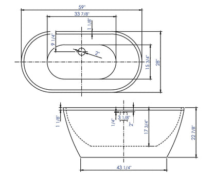 ALFI brand  AB8838 59 inch White Oval Acrylic Free Standing Soaking Bathtub
