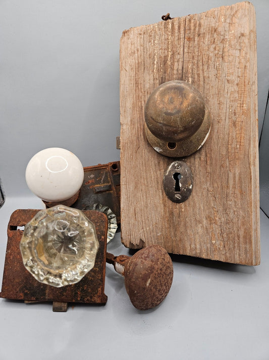 Antique Vintage Door Knobs - Authentic Brass & Glass Handles for Retro Decor