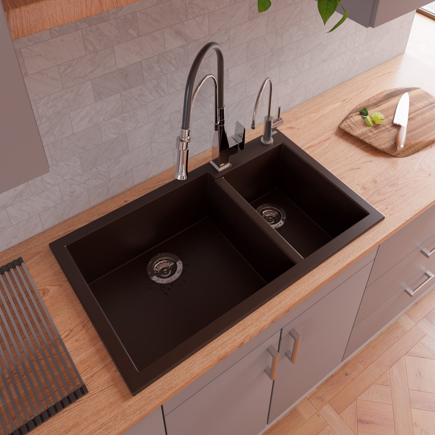ALFI brand AB3319DI 34" Double Bowl Drop In Granite Composite Kitchen Sink