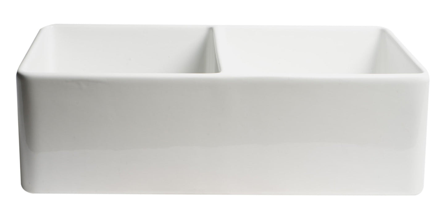 ALFI brand ABF3318D Smooth Apron 33" x 18" Double Bowl Fireclay Farm Sink