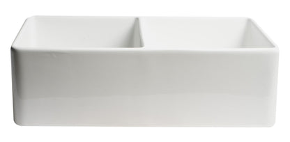 ALFI brand ABF3318D Smooth Apron 33" x 18" Double Bowl Fireclay Farm Sink