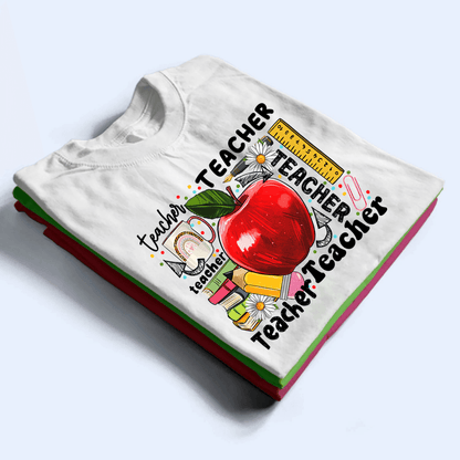 Apple Back to School - Personalized Custom T Shirt - Birthday, Loving, Funny Gift for Teacher, Kindergarten, Preschool, Pre K, Paraprofessional