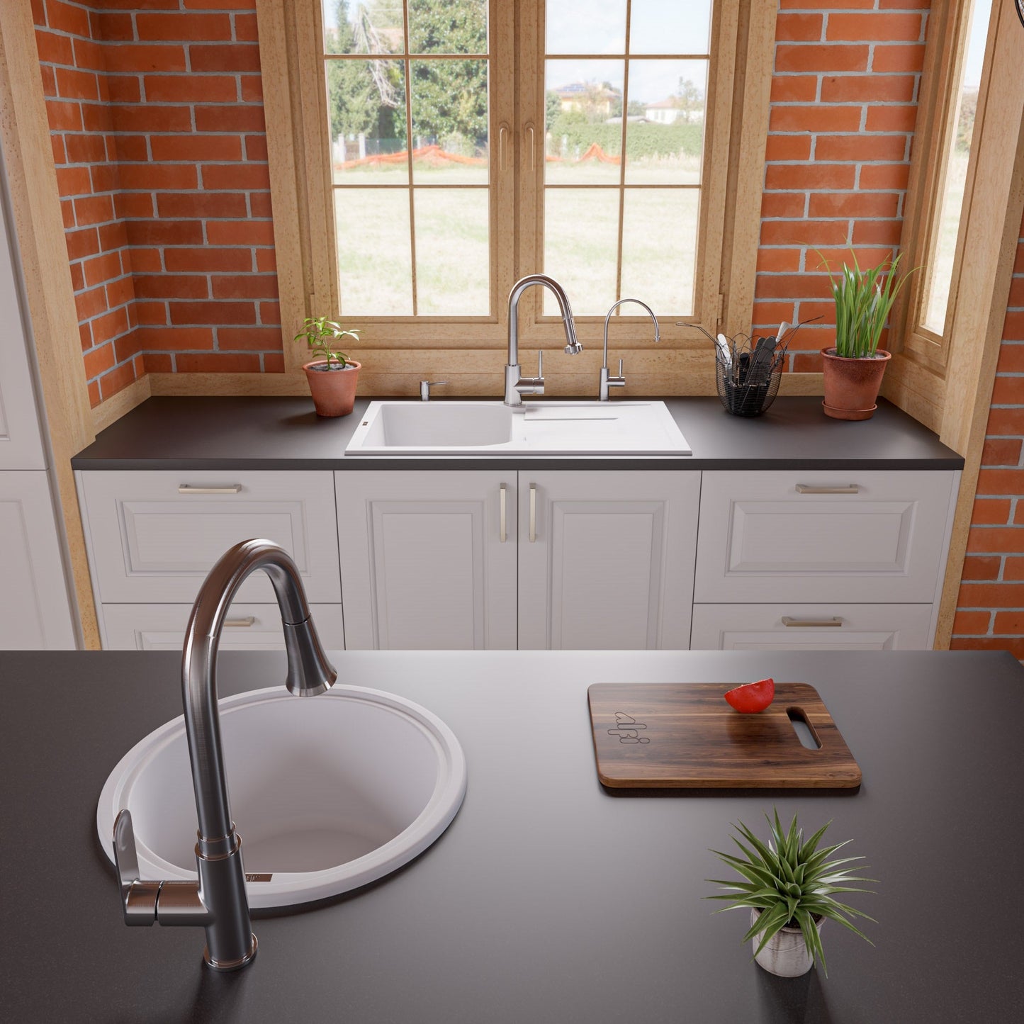 ALFI brand AB1620DI 34" Single Bowl Granite Composite Kitchen Sink with Drainboard
