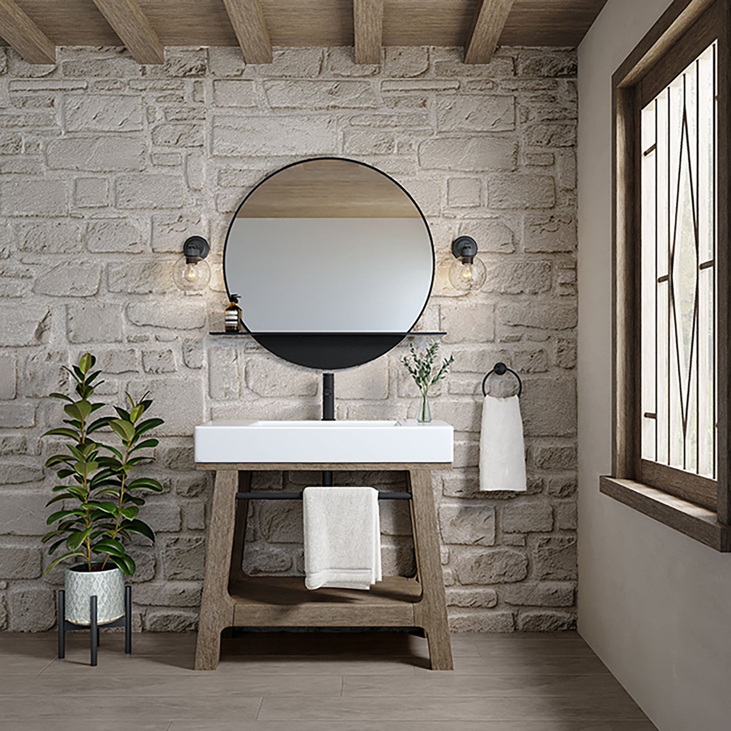 Auburn 36" Single Sink Console, Weathered Timber