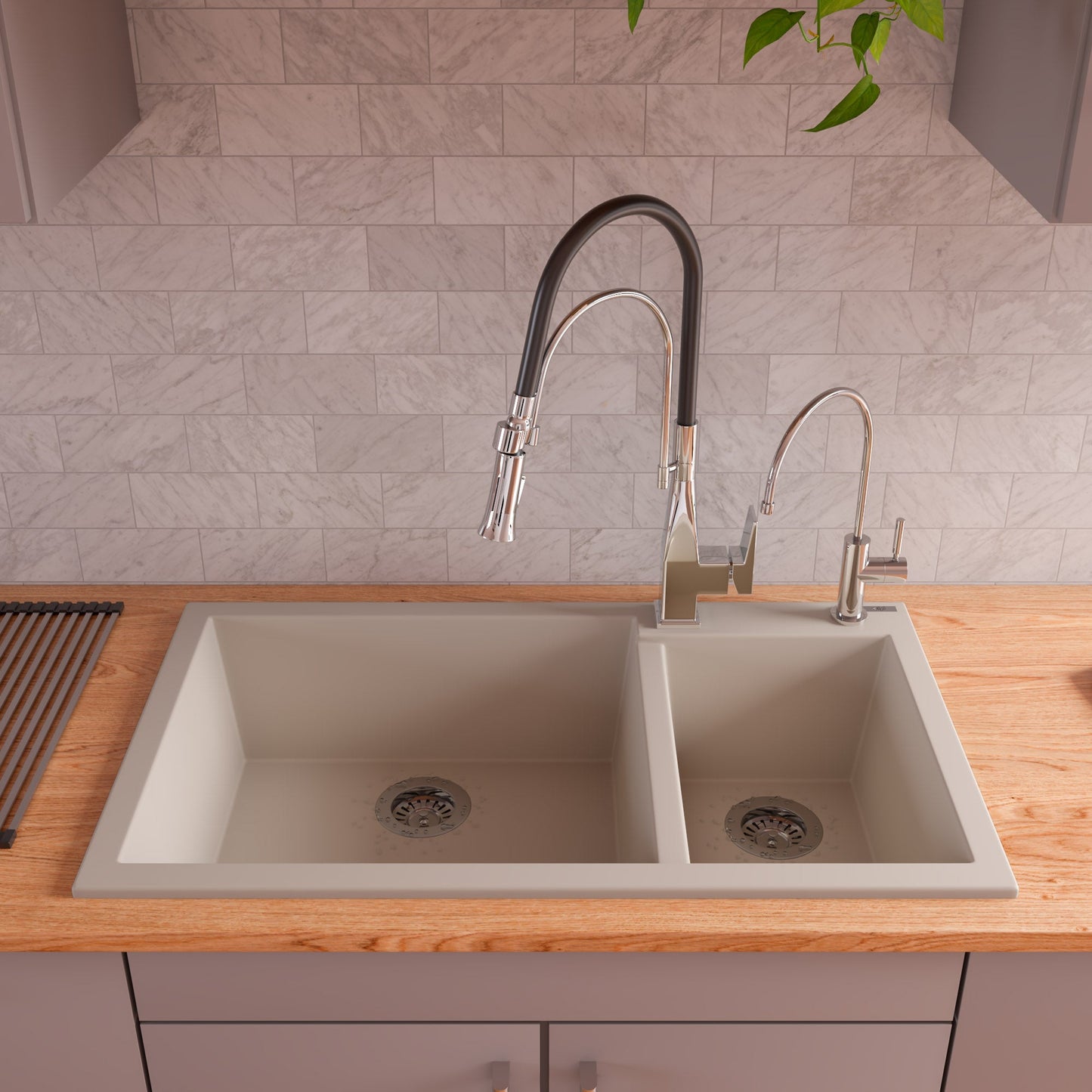 ALFI brand AB3319DI 34" Double Bowl Drop In Granite Composite Kitchen Sink