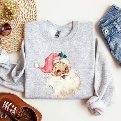 Retro Santa Sweatshirt, Vintage Classic Christmas, Pink Star