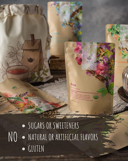 Organic Loose Leaf Tea Sampler, Caffeine-Free Herbal Assortment, 120+ Cups – 5 Pack
