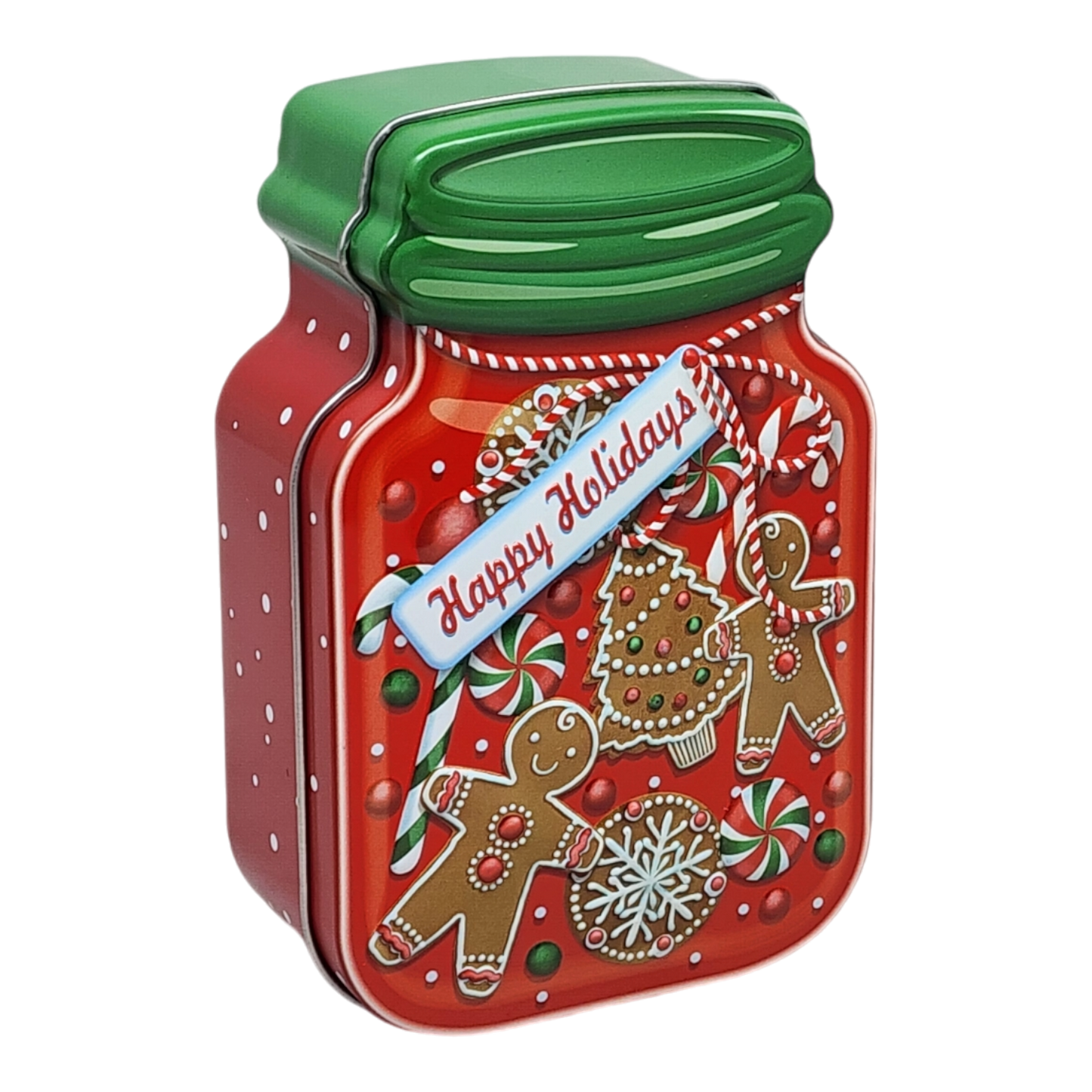 Jar Shaped Christmas Cookie Gift Tin -  Happy Holidays Gingerbread