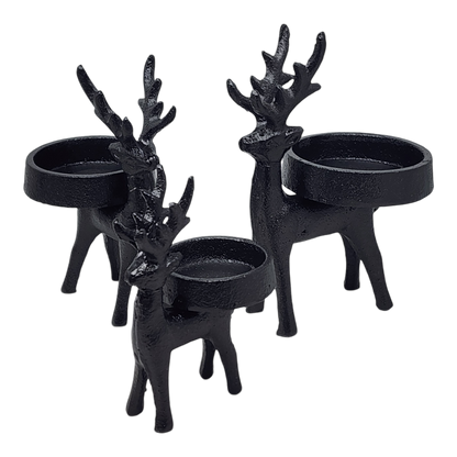 Iron Matte Black Reindeer Candle Holder  3 Piece Set