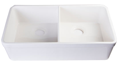 ALFI brand AB512UM AB512UM-W 32 inch White Double Bowl Fireclay Undermount Kitchen Sink