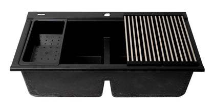 ALFI brand AB3418DBDI 33" Granite Composite Workstation Step Rim Double Bowl Drop In Sink with Accessories