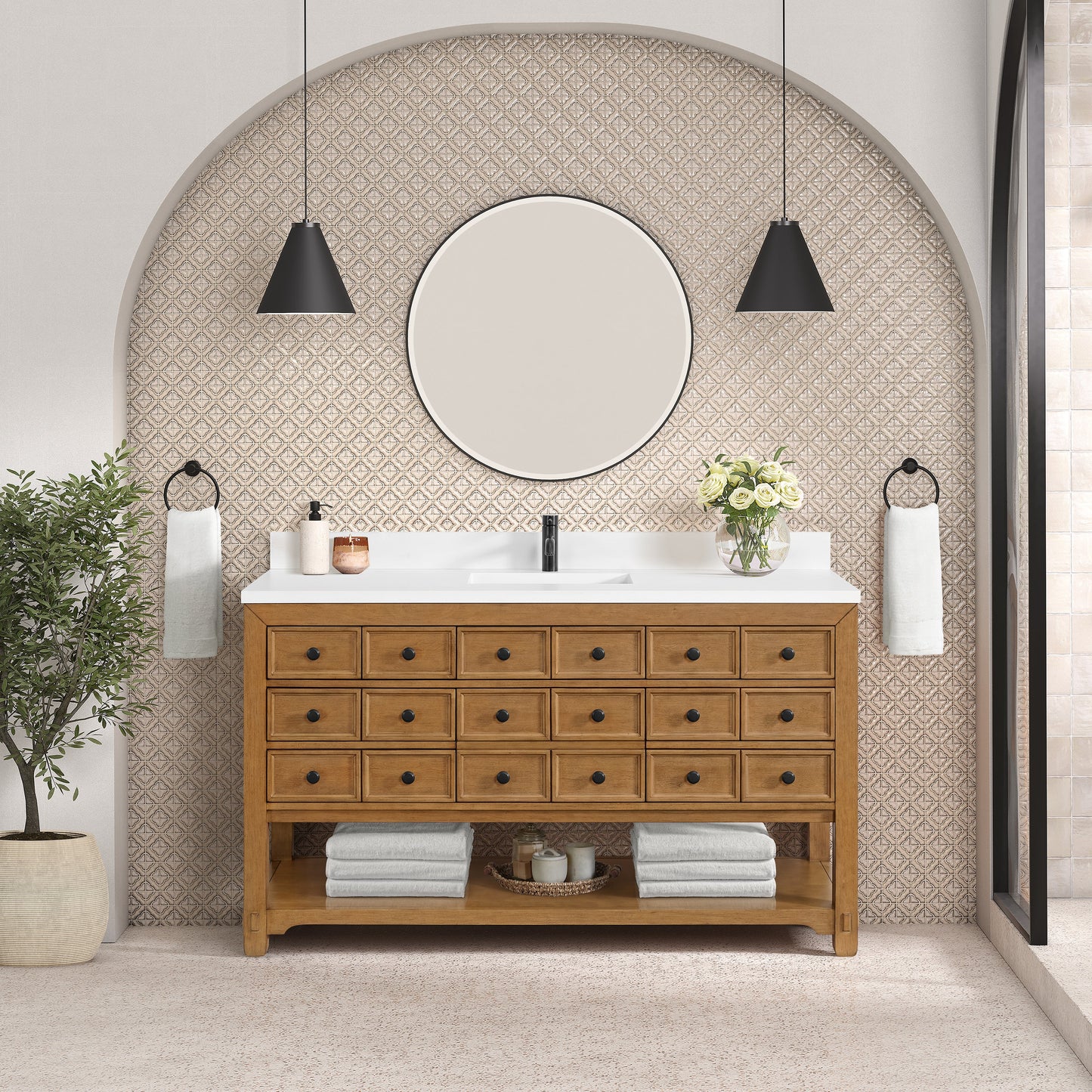 Malibu 60" Single Vanity Cabinet, Amber Birch