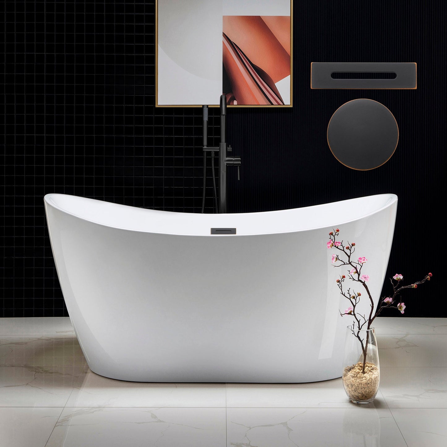 WOODBRIDGE 59" Acrylic Freestanding Bathtub Contemporary Soaking Tub