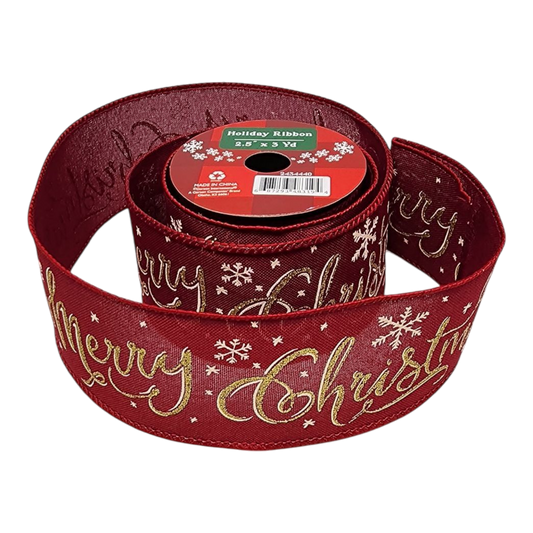 2.5" x 3 Yard Christmas Ribbon - Red Merry Christmas