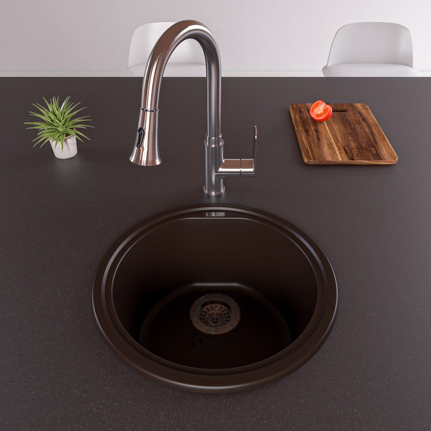 ALFI brand AB1717DI 17" Drop-In Round Granite Composite Kitchen Prep Sink