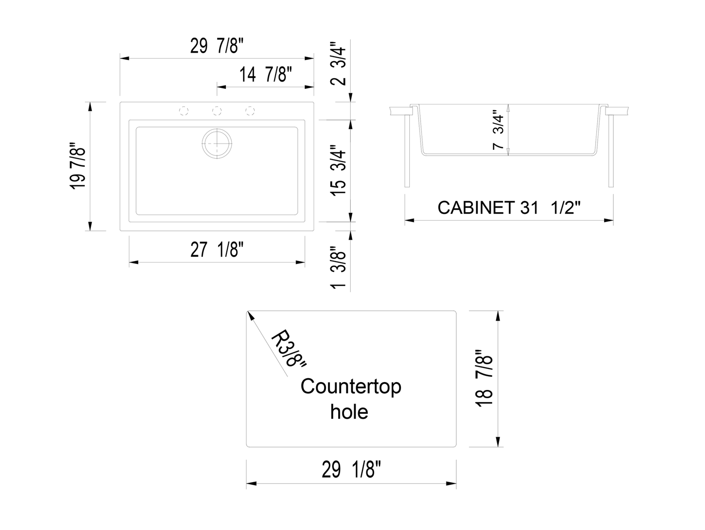 ALFI brand AB3020DI 30" Drop-In Single Bowl Granite Composite Kitchen Sink