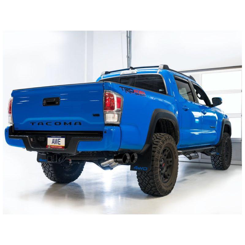 AWE 2016-2023 Toyota Tacoma 0FG Catback Exhaust w/ BashGuard - Dual Diamond Black Tips