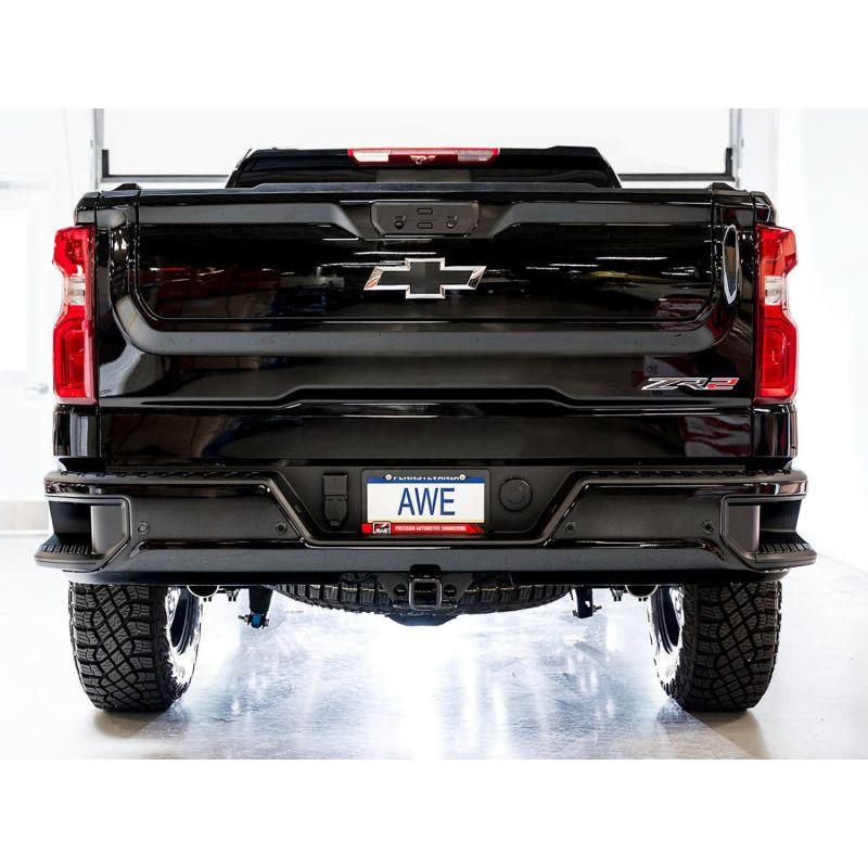 AWE Tuning 22-23 GMC Sierra 1500 AT4X 6.2L 0FG Catback Split Dual (Flat Bumper) - Bashguard(No Tips)